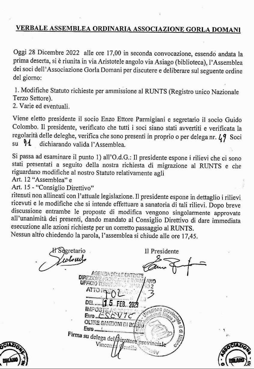 Statuto aggiornato per iscrizione al RUNTS Anteprima ModicheSatuto ammissione al RUNTS