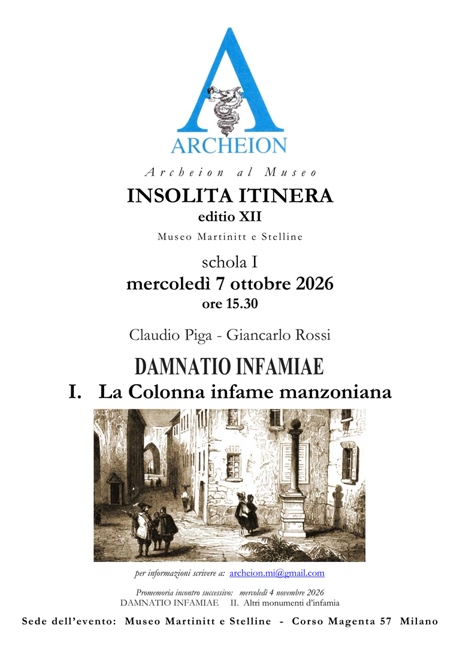 Archeion Insolita Itinera 07.10.2026 alle Stelline